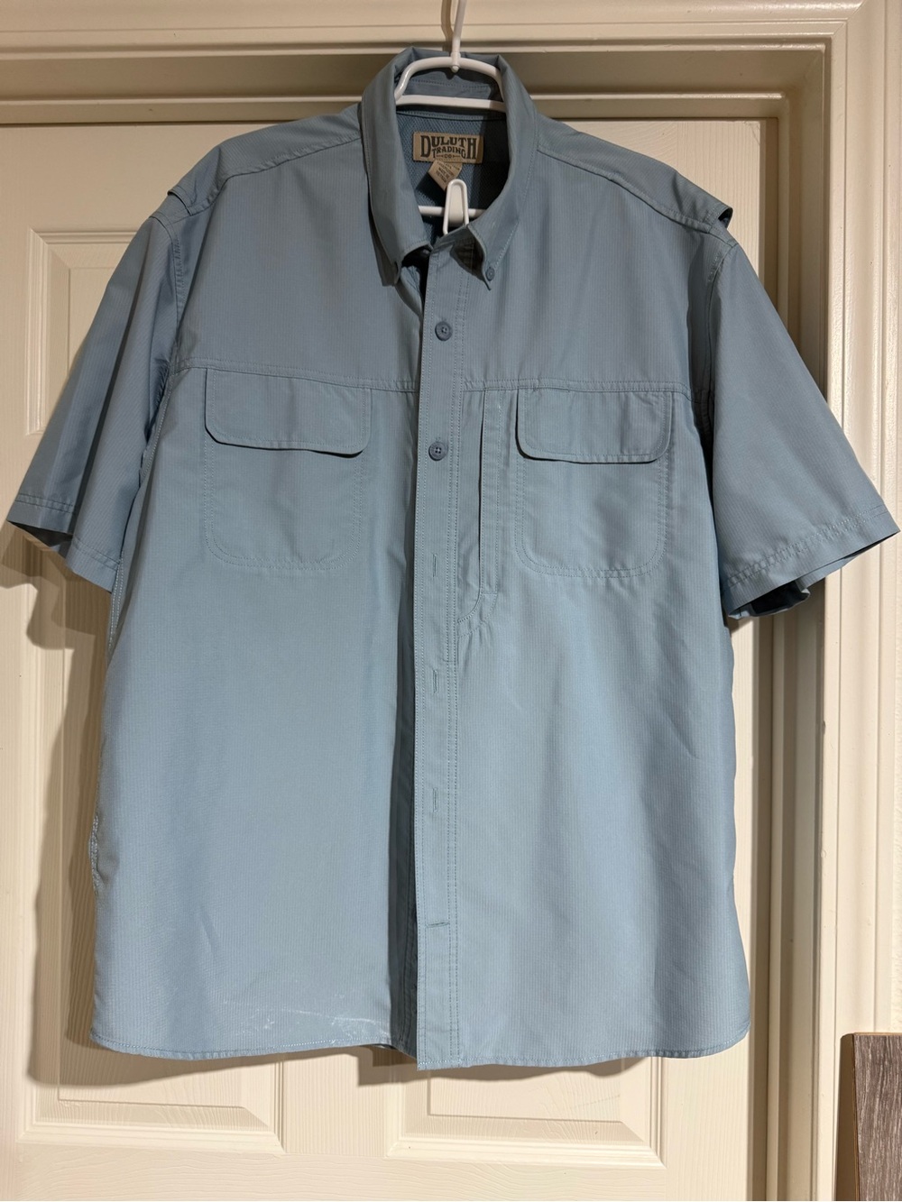 Duluth Trading Co Shirt Men XL Blue Vented Fishing Outdoor Short Sleeve ButtonUp